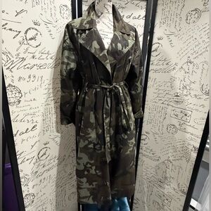 Camouflage Trench Coat - Olive Green Camo